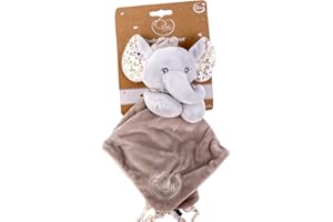 DODO D'AMOUR - Doudou Carré - Éléphant - 032491 - Beige - Polaire - Naissance - Peluche - Bébé - 29 cm x 29 cm - À Partir de 0 mois