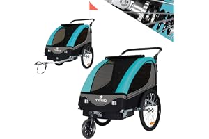 Barnsläpvagn cykelsläpvagn 2 i 1 släpvagn barncykelsläpvagn med buggy set + fjädring BT605 (BLAU)