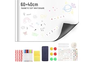PAVLLEEN Pizarra Blanca Magnética, 60 x 40 cm Pizarra Magnética Nevera, Papel Pizarra Adhesiva, con 8 Rotuladores Pizarra Blanca, Borrador, para Escribir en Superficies Lisas en la Escuelas, Oficinas