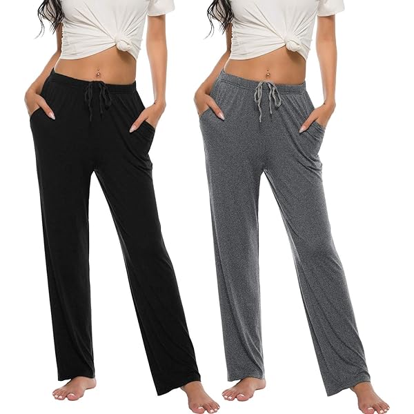 JINSHI Dames Pyjamabroeken Lange Broek Zachte Modaal Nachtkleding 2 Stuks Zwart/Donkergrijs M JINSHI Dames Pyjamabroeken Lange Broek Zachte Modaal Nachtkleding 2 Stuks Zwart/Donkergrijs M