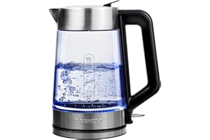 Daewoo 1.7L 3000W Easy-Fill Kettle with Illuminated Glass Body, 360° Swivel Base and Water Level Gauge, Built-In Safety Features for Left and Right Handed