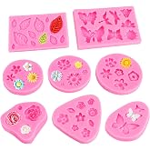8pcs Silicone Mould for Fondant, Silicone Moulds Baking Flowers | for Crafts Cold Porcelain, Cakes, Soap, DIY, Chocolate, Can