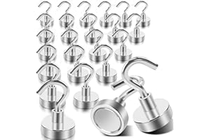 DGDUBRB 24 Stück Magnethaken, 15Kg+ starke magnete mit haken, Magnete Stark Haken für Grill, Neodym Magnete Extra Stark, für Zum Aufhängen Klassenzimmer, Kabinen, Garage, und Büro Magnethaken