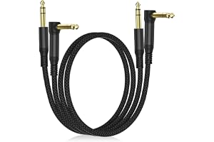 Elebase 1/4 Tum TRS-Instrumentkabel 1M 2-Pack | Rätvinklad Till Rak 6,35MM Stereo Ljudsladd,Balanserad Sammankoppling Linje f