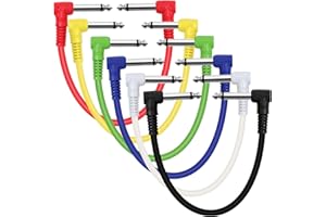 AERZOUSER 6 Pièces Cable Jack Guitare, 6.35 mm, Cable Guitare Electrique 30 cm Classique Cordons Patch Colorés pour Pedalboard D'effet Guitare/Basse