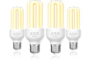 Lustaled Energy Saving Light Bulbs Screw in, 11W E27 Screw Bulb Warm White 2700K, ES CFL Energy Saver Low Energy Light Bulbs 3U Stick Lamp, 220-240V, Non-dimmable, 4-Pack