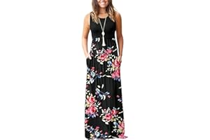 AUSELILY Abito Lungo Senza Maniche Allentato Senza Maniche Estivo Tinta Unita da Donna Abito Lungo Casual con Tasche