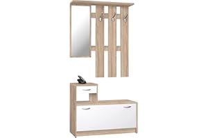 AVANTI TRENDSTORE - Rodolfo - Mobile da ingresso, in laminato di quercia Sonoma e bianco. Misure: LAP 100x191x25 cm