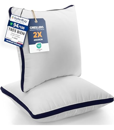 Lot de 2 Oreillers - Confort - Anti-Acariens - 30 x 50 cm - Blanc