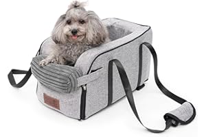 Arkyomi Asiento Perro Coche,Consola Centro Coche Silla Perro pequeño,Cesta Perro Coche con Cinturon y Almohada,Lavable Asiento Coche Mascotas Gris