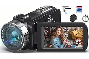 PITIKI Videokamera Camcorder 4K HD 80MP 30FPS mit IR Nachtsicht, 18X Digitalzoom Webcam Videokameras, 3,0-Zoll 270° Drehung Ausgestattet IPS Screen Vlogging Camera für YouTube mit 2 Akkus, 32GB-SD-Karte
