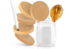 LA YOURTE AUX DESSERTS 30 Tapas Yogures Cristal Reutilizables Compatibles con Las Yogurt Danone y Otras Marcas Comerciales de Diámetro 56 mm| Conformidad Contacto Alimentos UE | Hermético | Bonus - Marcador (Marrón)