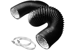 YIJU 4 Inch 5FT Air Duct,Insulation Aluminum Clothing Dryer Hose,Black PVC Lightproof Vent Hose for Fan Filter and Grow Tent, 2 Clamps Include