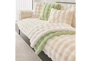 Bobomon Plüsch Sofa üBerzug Sofabezug 1 2 3 4 Sitzer Couch Bezüge L Form SofaüBerwurf Sofa Cover Auflagen Ecksofa Sofadecke aus Kunstpelz(beige, 90x210cm)