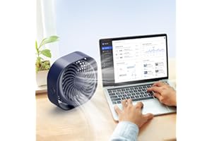 Urmaxs Ventilatore da Tavolo Portatile USB Ricaricabile da 7000mAh,Ventilatori Potente con Autorotazione a 150°，Ventilatore Tavolo Silenziosocon 4 Velocità,Piccolo Fan (Mini/Blu1)