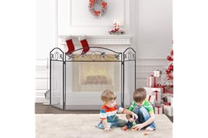 ‎GIANTEX GIANTEX Funkenschutzgitter Kamin, Kaminschirm 3-teilig, Kaminschutzgitter Kamingitter Kinderschutz, faltbares Ofenschutzgitter Ofengitter, Kamin Funkenschutz gegen Funkenflug, H x B: 74 x 128 cm