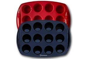 Backhaus Moule à Mini Muffins Antiadhésif en Silicone Platine (X2), Moule à Cupcake de 12 cavités, Set à Pâtisserie Anti-Adhérent pour Cupcakes, Brownies et petits Gâteaux Apéritifs | Rouge et Noir