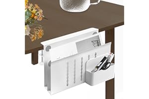 DECHOGA Biurko do przechowywania bocznego, do przechowywania pod biurkiem, wiszący organizer na biurko, ze stali, bez wiercenia, uchwyt na kable z uchwytem na długopis, uchwyt na laptopa, do biura (biały)