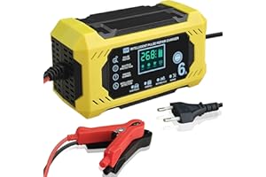 FAFAMIYA Carica Batteria per Auto, Caricabatterie Auto intelligente da 12V 6A con Schermo LCD Touch Screen, Rilevamento Automatico, Riparazione, Manutenzione e Protezioni Multiple per Piombo-Acido/AGM/Gel