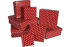 OUT OF THE BLUE OOTB Cajas de Regalo Rojas con Puntos Blancos, Juego de 8, Papel, 22,5 x 22,5 x 8