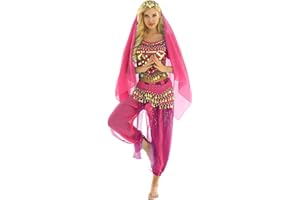 winying 4Pcs Robe Danse du Ventre Indienne Femmes Ensemble Danse Latin Samba Salsa Top Paillette Costume Carnaval Fete Déguisements Princesse Inde Dansewear