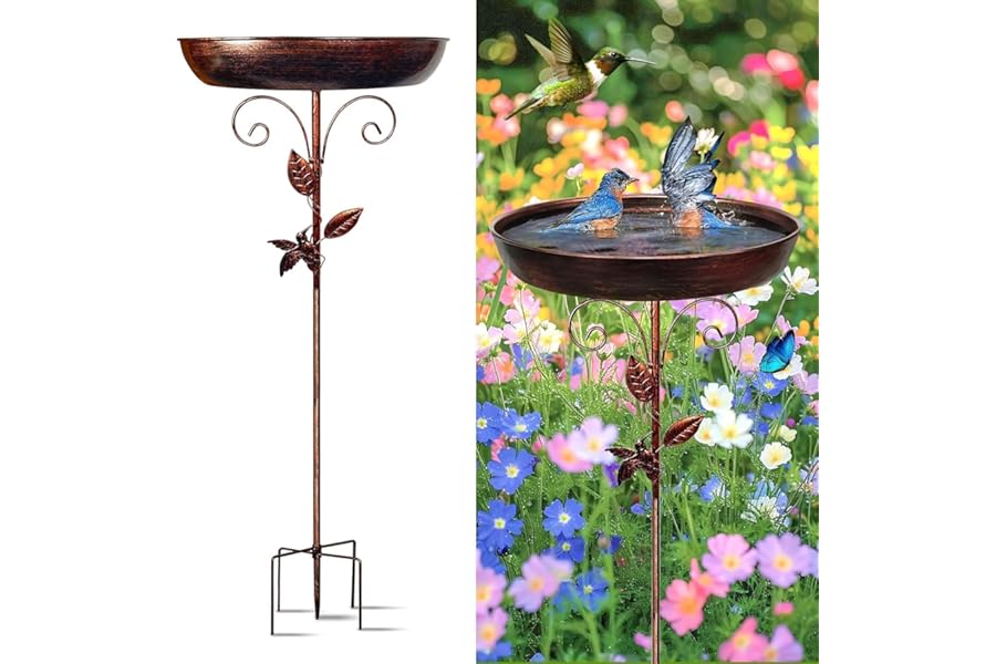 Yeqqzq Metal Bird Bath for Outside, Detachable Birdbaths for The Garden Clearance, Vintage Freestanding Birdbaths & Birdfeeder, Bird Baths Feeder Bowl for Outdoors Garden Patio Yard Lawn Decor