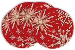 ‎ARTOID MODE Artoid Mode Rot Gold Schneeflocken Weihnachten Runde Platzsets 4er Set, 37cm Winter Xmas Tischset Platzdeckchen Küche Party Deko