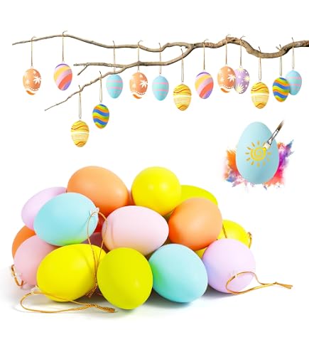 24 Bunte Plastik-Ostereier Zum Aufhängen – 6 Cm, Wetterfest, Mit Dekoband – Für Osterbaum, Strauß, Indoor & Outdoor Deko