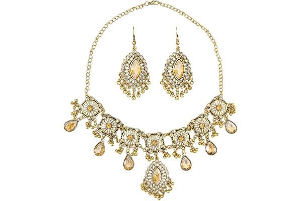 VLYX Traditionellt indiskt smyckeset för kvinnor, Halsband & Jhumka örhängen, Boho etnisk stil, Bröllop, Fest & Festliga acce