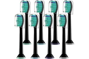 Derffin Replacement Toothbrush Heads, 8 Pack Standard Brush Heads Compatible with Philips Sonicare Electric Toothbrushes, Fit The Models of HX3/HX6/HX9/HX8/HX7 Series (Black)