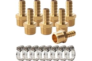 OPERMAXER 8 Stück Schlauchanschluss 12 mm Widerhaken x 1/2 Zoll BSP Außengewinde Messing Schlauchverbinder Adapter mit Schlauchschelle für Luftschlauch Gasschlauch Wasserschlauch