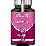 Biotina Nutrimea | Capelli, Unghie e Pelle | Vitamina B8, Zinco, Selenio e Semi di Zucca | Trattamento 4 Mesi | 120 Capsule V