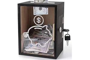 Mczcent Clear Piggy Bank with Lock, Large Money Saving Jar Money Bank Box Container for Cash Saving, Openable Clear Money Coin Change Bank Jar Container Penny Piggy Jar Bank for Adults Kids, Black