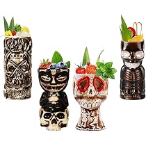 Tiki-Tassen-Set Aus Keramik – 4 Stück, Handbemalt, Für Cocktails & Partys, Hawaiianisches Deko-Geschirr