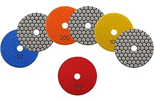 KURSTOL Dry Diamond Polishing Pads Set - 7pcs 100mm Grits #50x2/100x2/200 * 2/400 Countertop Polishing Pads for Granite Quartz Stone Marble Floor