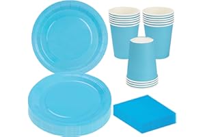MestectPET 56 Stück Blau Partygeschirr Set, Pappteller Becher Servietten für 16 Gäste, Geschirr Set für Geburtstage Hochzeiten Babypartys Partys und Feiertage Tischdekorationen