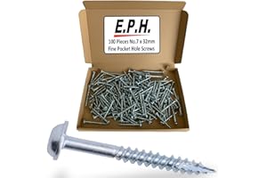 TITMAN EDGE E.P.H. Pocket Hole Screws – No.7 x 32mm, Pack of 100 – Fine Self-Cutting Thread, Square Drive – For Hardwoods – EPHS732100F