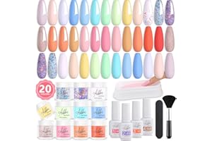 Aikker Dip Powder Nail Kit Starter 27 Pcs Baby Pink Blue Glitter Purple Sweet Colours Acrylic Dipping Powder Liquid Set with Recycling Tray,Base Top Coat Activator for French Nail Art Manicure AK33
