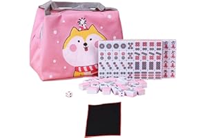F Fityle Mini Mahjong Set, Majongsteine Spiel, Traditionelles Chinesisches Majong Spiel, Tragbarer Brettspiel Set mit 144 Mahjong Steinen, Tabletop Brettspiel für Familien Camping, ROSA