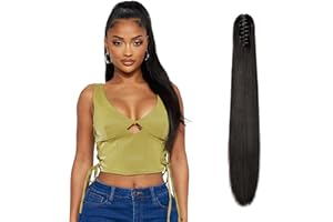 Dcbaboo Pferdeschwanz Haarteil Zopf Extension mit Klammer Glatt Lang Ponytail Extensions Haarverlängerung Clip Synthetik Gerade Pferdeschwanz Haarextension Zopf, 55cm Dunkelbraun