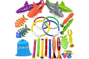 Hutato 34 Stück Pool Spielzeug Kinder Set - Torpedos Tauchringe Edelsteine Fisch Algen Schwimmspielzeug für 5 6 7 8 9-12 Jahren Jungen Mädchen Unterwasser Pool Spielzeug Tauchen