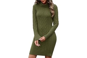 PASUDA Zimowe sukienki swetrowe damskie elastyczna dzianinowa sukienka damska z długim rękawem golf slim fit kabel tunika sweter sukienka bodycon pulower dzianina