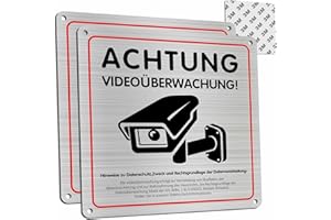 ZIENZENGYA Videoüberwachung Schild, 2 Stück Achtung Videoüberwachung Schild Privatgrundstück mit DSGVO Hinweis, 15x15 cm Aluminium Hinweisschild Videoüberwachung mit Selbstklebend, 4 Bohrlöcher