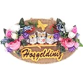 Baykuş Ailesi Hoşgeldiniz Yazılı &Ccedil;i&ccedil;ekli El Yapımı Kapı S&uuml;s&uuml;
