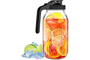 Hioph 64oz Glass Mason Jar Pitcher with Lid, 2 Quart Wide Mouth Water Jug for Fridge, Leak Proof Glass Pitcher for Cold Brew Coffee, Iced Tea, Sun Tea, Juice, Milk and Lemonade(1800ml) - Black