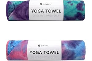 Eunzel 2 Pack Hot Yoga Towel - Microfiber Non Slip Yoga Mat Towel with Grip Dot Sweat Absorbent Towel for Hot Yoga, Pilates and Fitness 72" x 24", Purple & Blue/Green & Purple