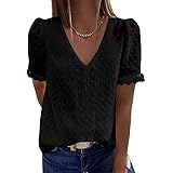 Dokotoo Women V Neck Lace Crochet Tunic Tops Casual Short Sleeve Blouses Shirts