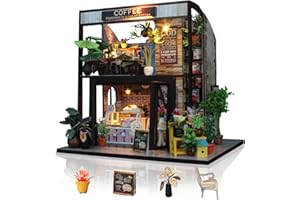 Cuteefun Miniature DIY Dolls House Kit, Wooden Doll house Kit with Furniture and Music Box, Handmade Crafts for Adults, 1:24 for Birthday, Valentine's Day Father's Day(Coffee Shop)