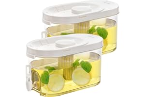 Yarlung 2 Pack Plastic Drink Dispenser with Spigot and Strainer, 1 Gallon Clear Fridge Beverage Dispenser Cold Drink Container for Iced Tea Juice Lemonade, Bar, Party