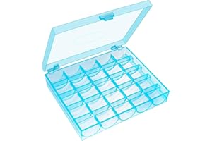 YEQIN 25 Slots Sky Blue Bobbin Box,Sewing Machine Bobbin Organizer Plastic Case,Transparent Empty Bobbins Spools Box for Sewing (1PC Blue Bobbin Box)